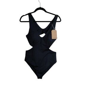 NWT~ Yukari‎ Swim sz L Black one piece Swimsuit Willow V neck cutout sides